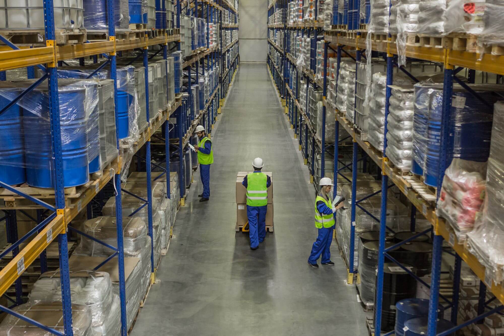 warehouse workers in distribution centre